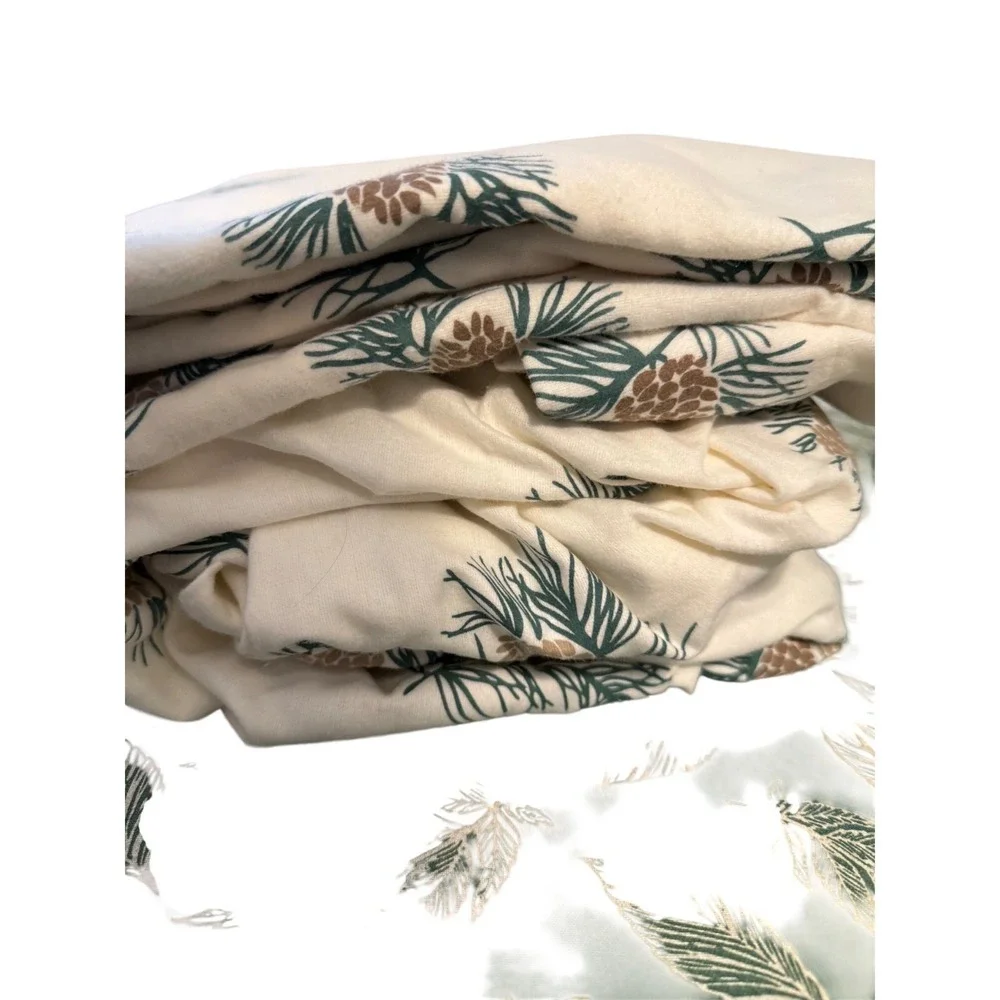 Mainstays Twin 100% Cotton Sheet Set Pinecone Print Cream Green‎ 2 pc New